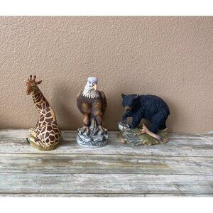 Set of 3 Andrea by Sadek Wildlife Figurines Porcelain Bear Eagle Giraffe Japan